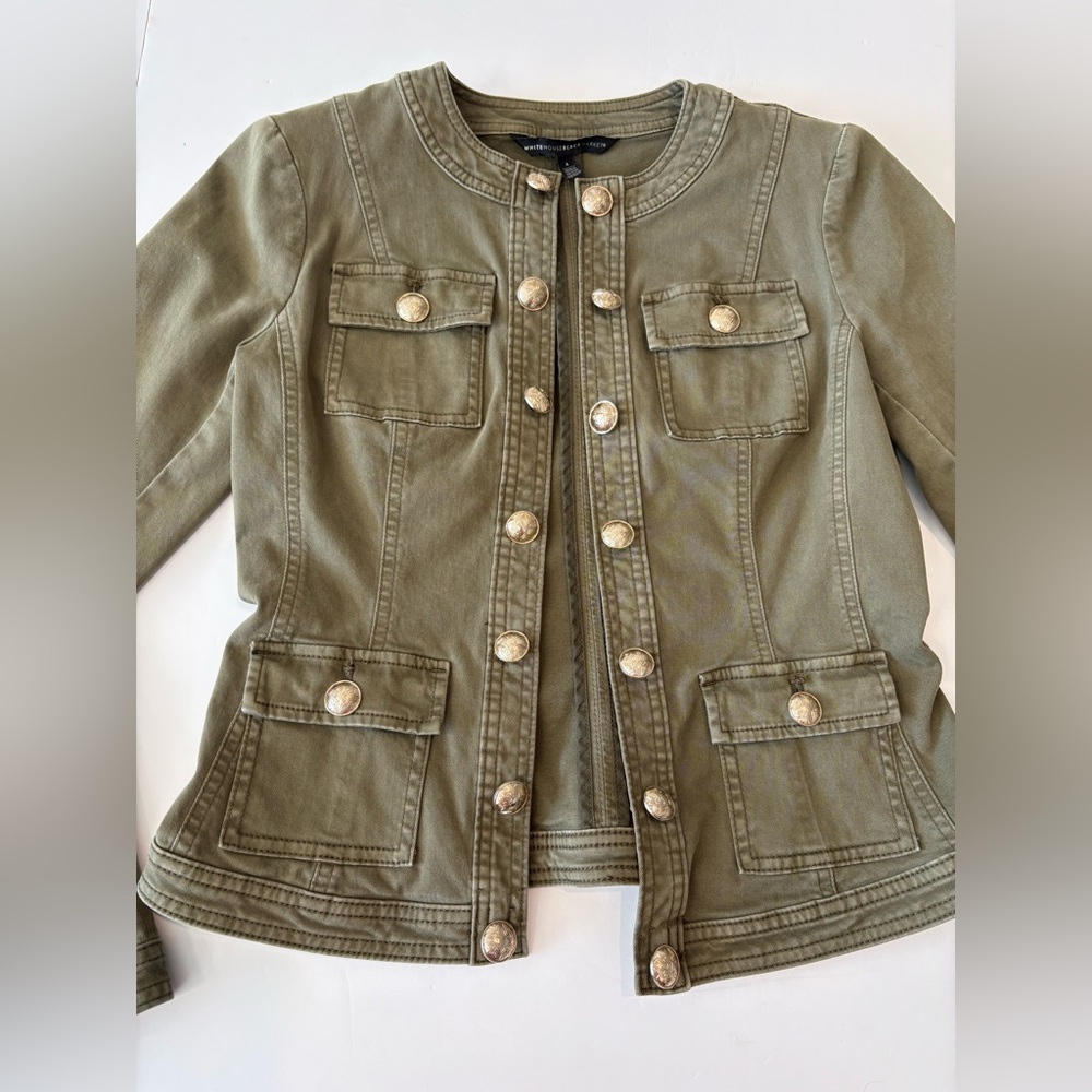 White House Black Market Olive Jacket with Gold Accents 4 - Picture 2 of 10